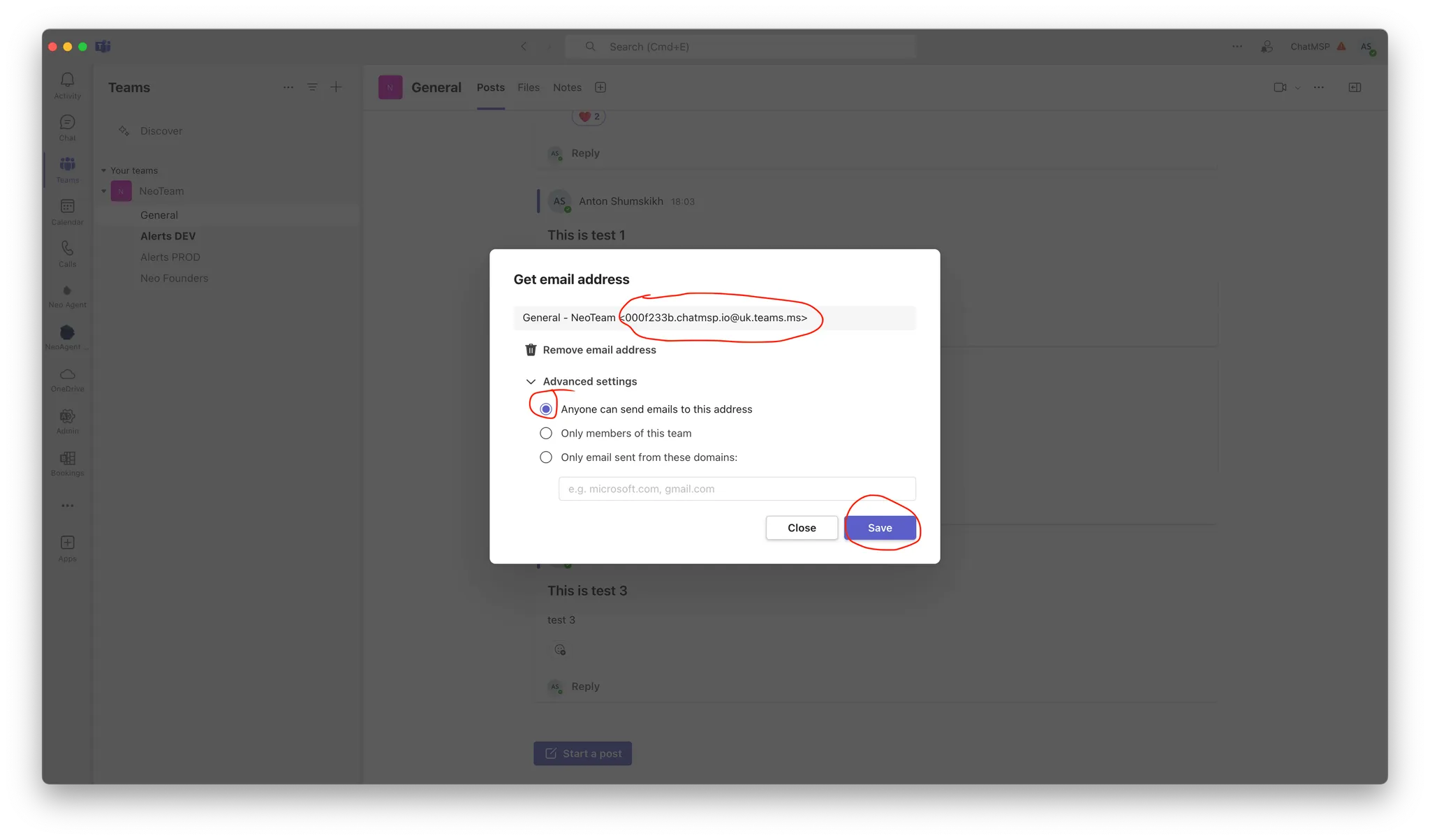 Channel email settings