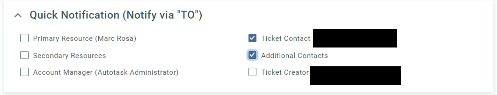 Autotask Quick Notification Setting