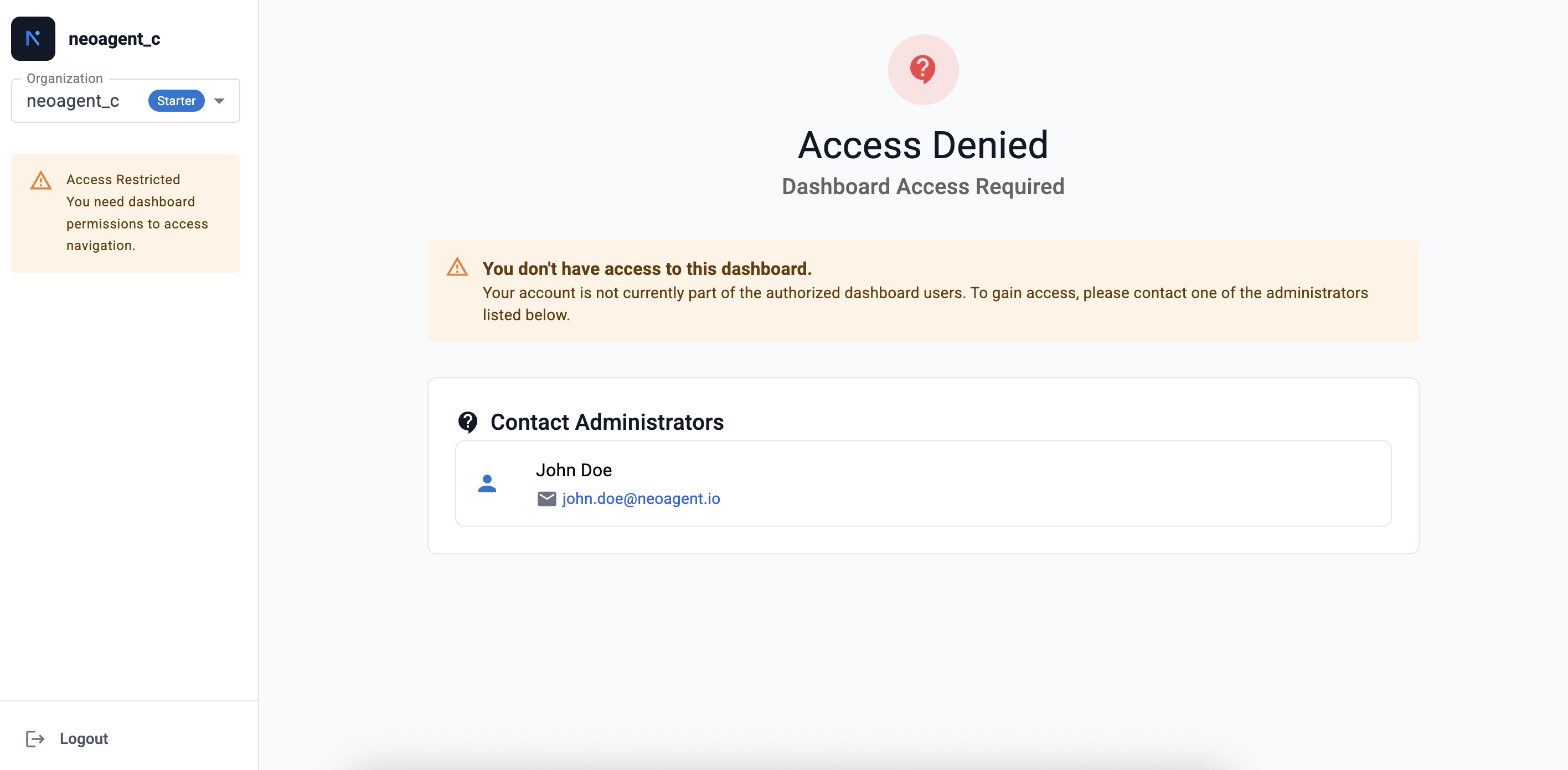 Dashboard Access Denied