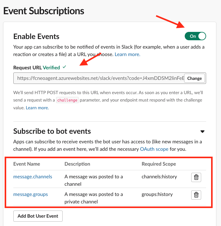 Event subscriptions setup