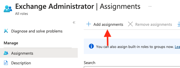 Adding assignments to Exchange Administrator role