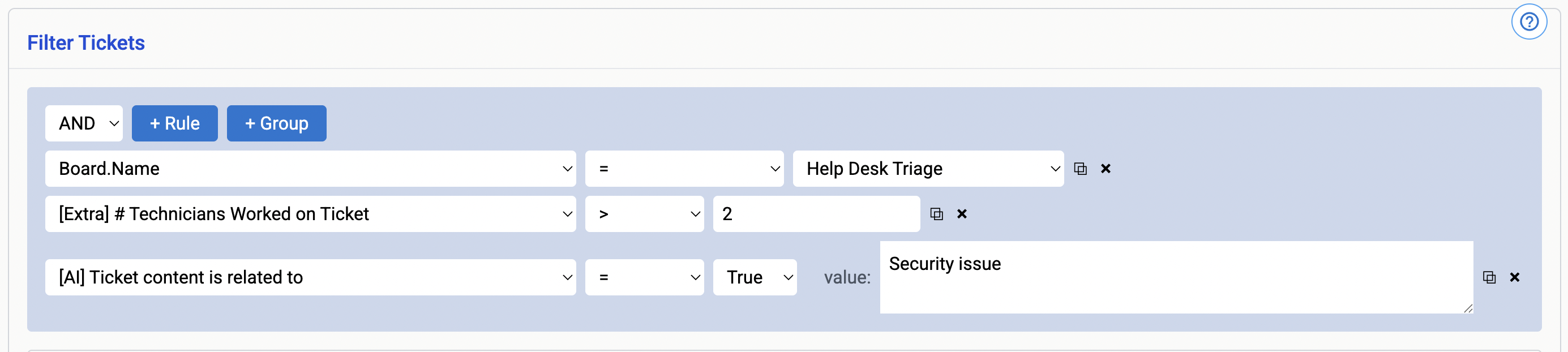 Example: Filtering Tickets with Extra and AI Fields