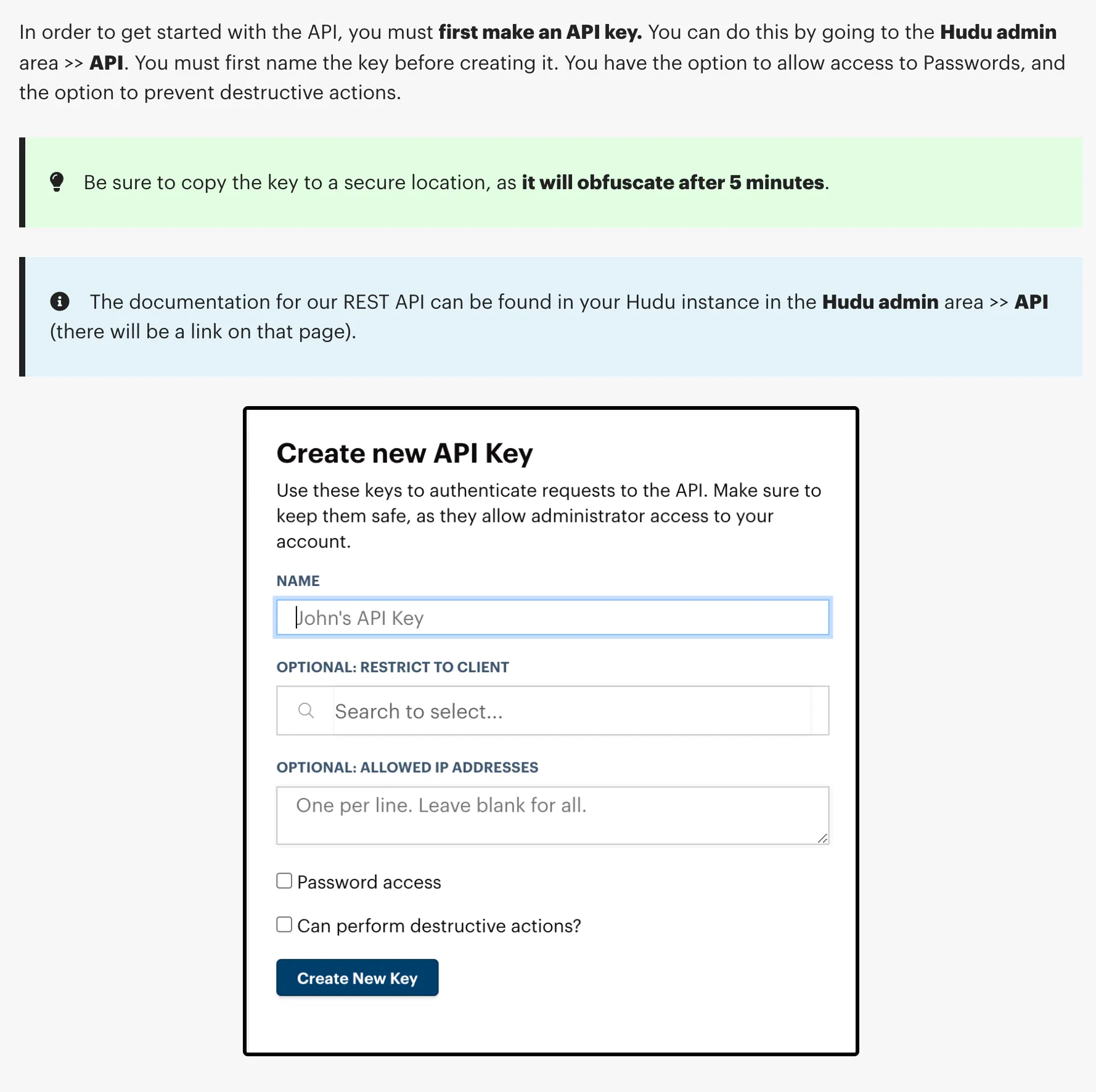 Navigate to Admin -&gt; API to create an API Key