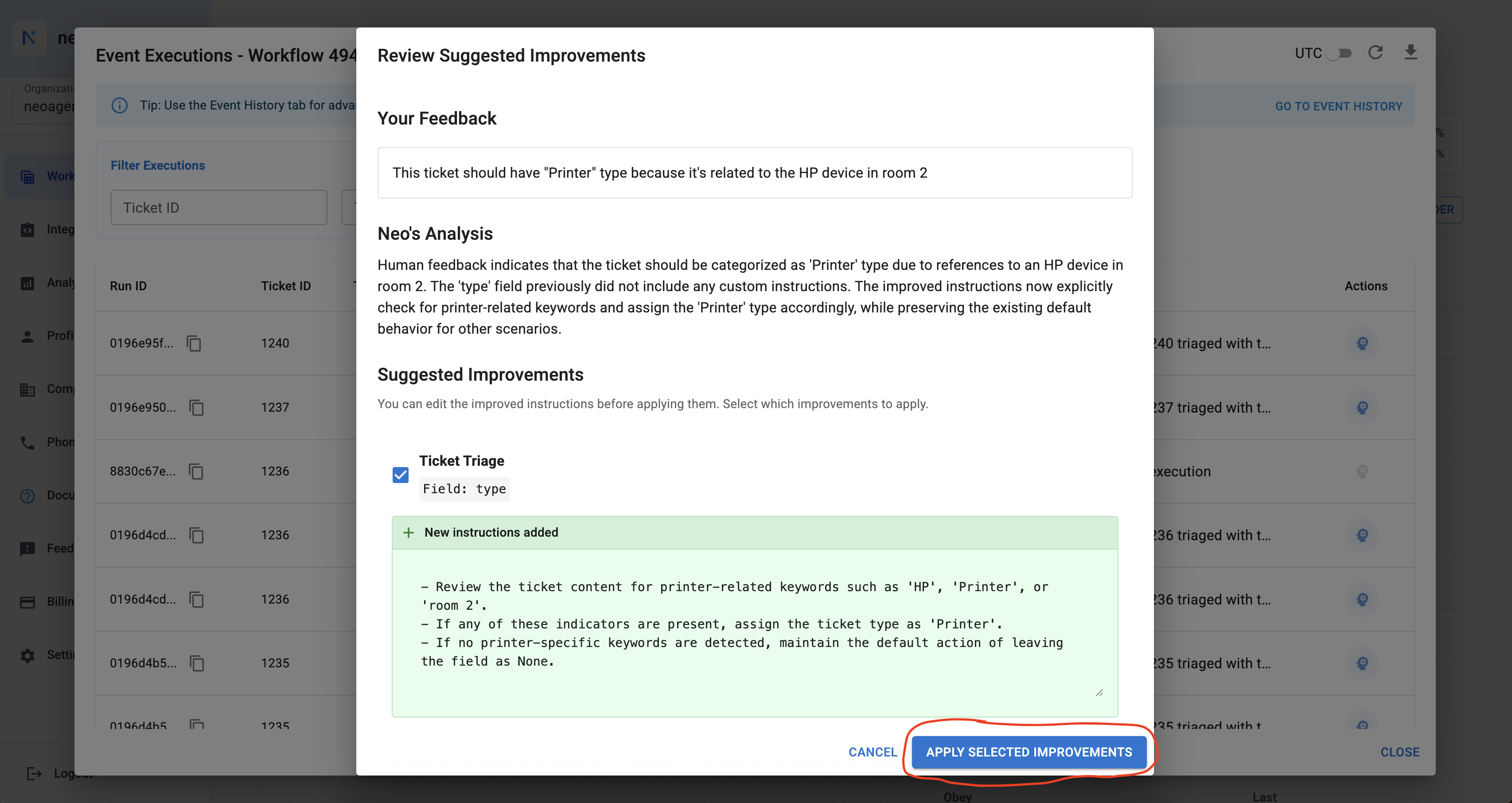 Reviewing Neo&#39;s suggested improvements to custom instructions