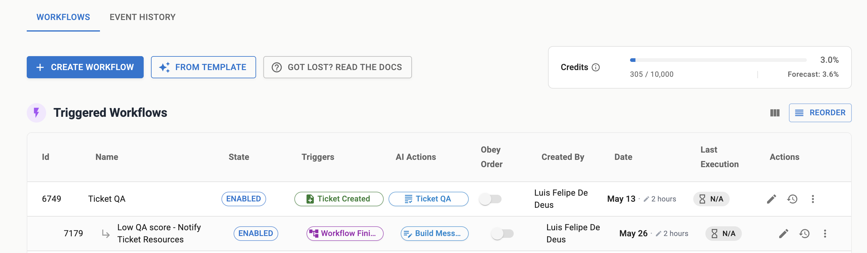 Trigger configuration for a new ticket creation