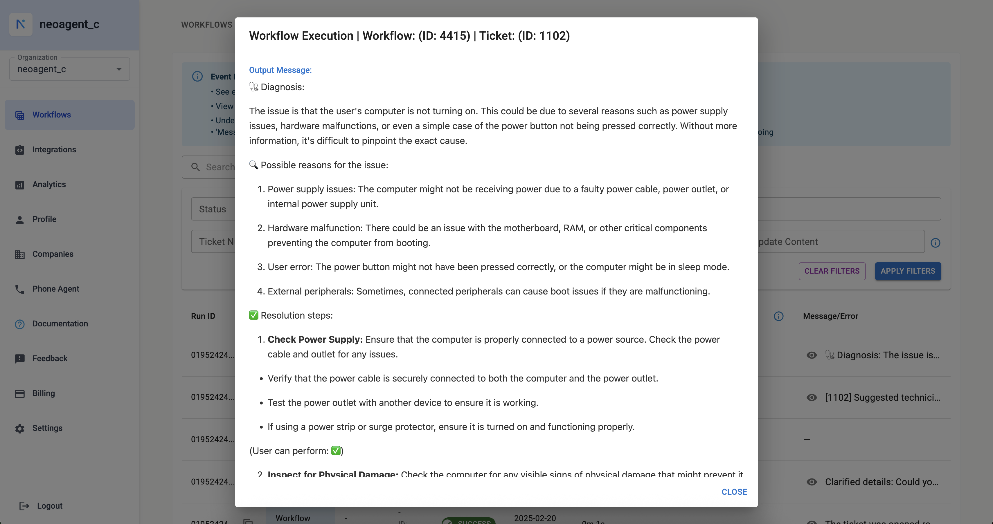 Workflow Execution Details Modal